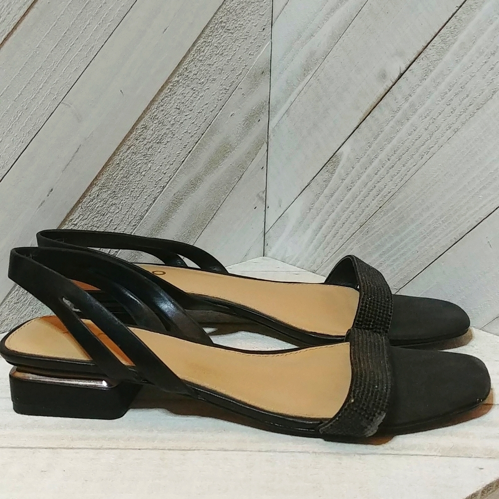 Aldo Black Sandals 8 With Faux Crystals